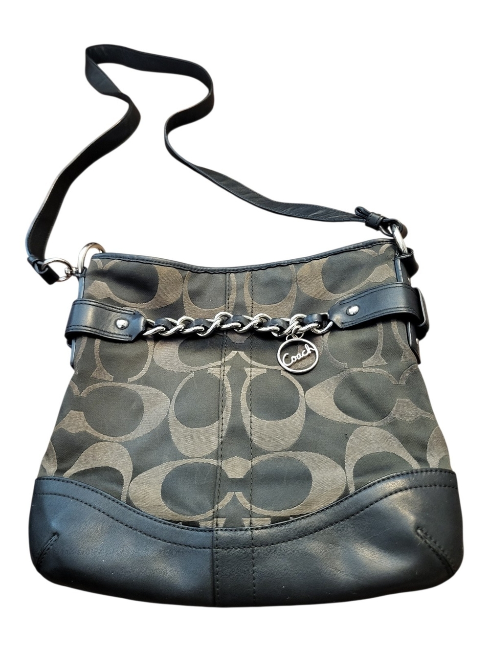 Vintage Coach Black and Brown Optic Signature Chain Duffle Crossbody Bag